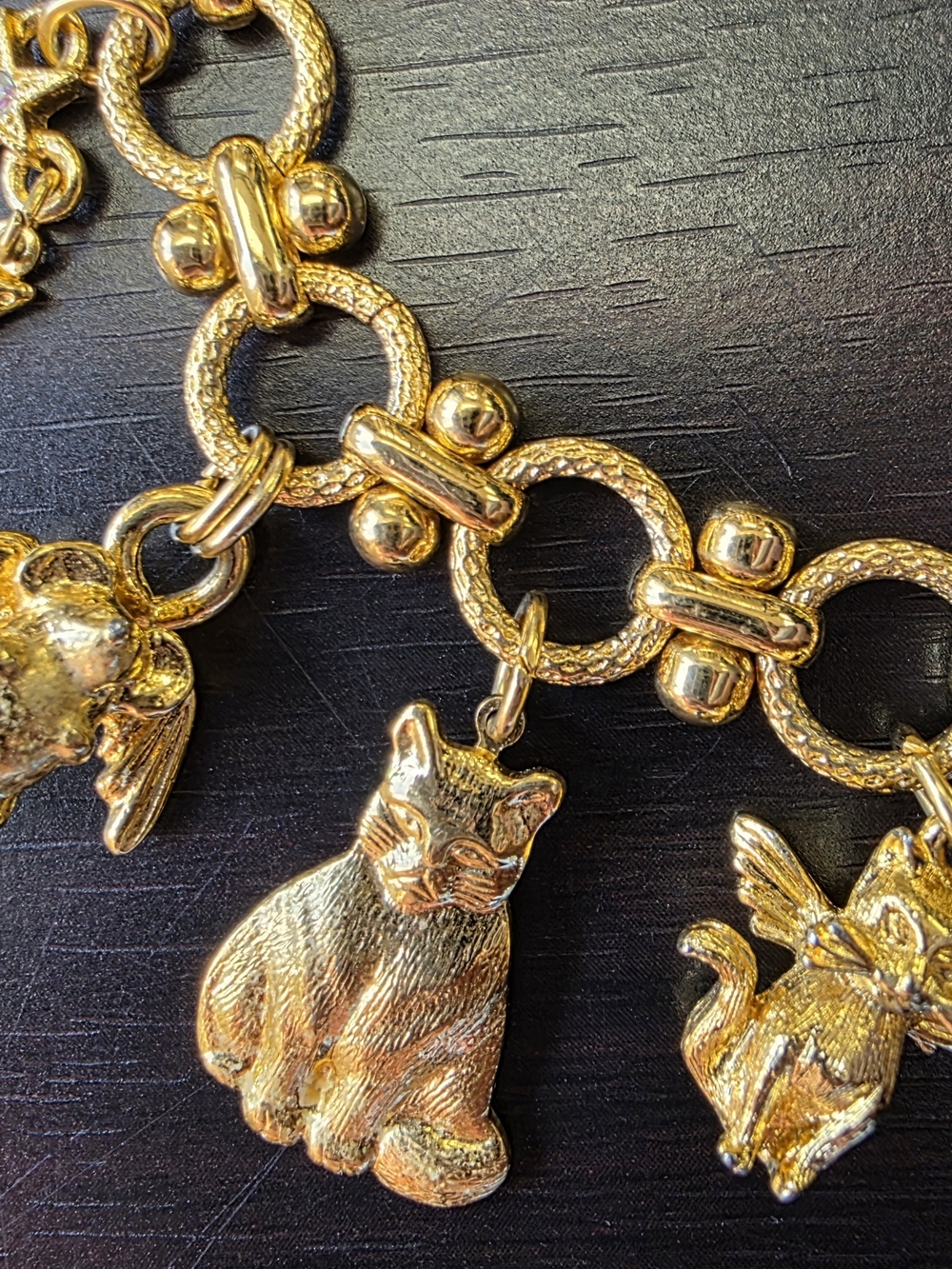 Vintage Kirks Folly Gold-Tone Whimsical Cat Lady Charm Bracelet - Picture 8 of 13